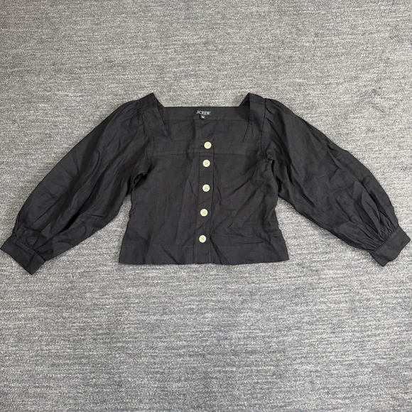 J.CREW Tops - J Crew Shirt Women Small Square Neck Button Front Linen Top Black Peasant Blouse